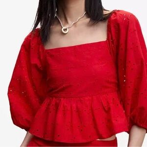 NWOT Mango Red Puffy Peplum Top